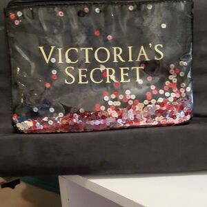 Victoria's Secret Black and Red Sequin Cosmetic Bag